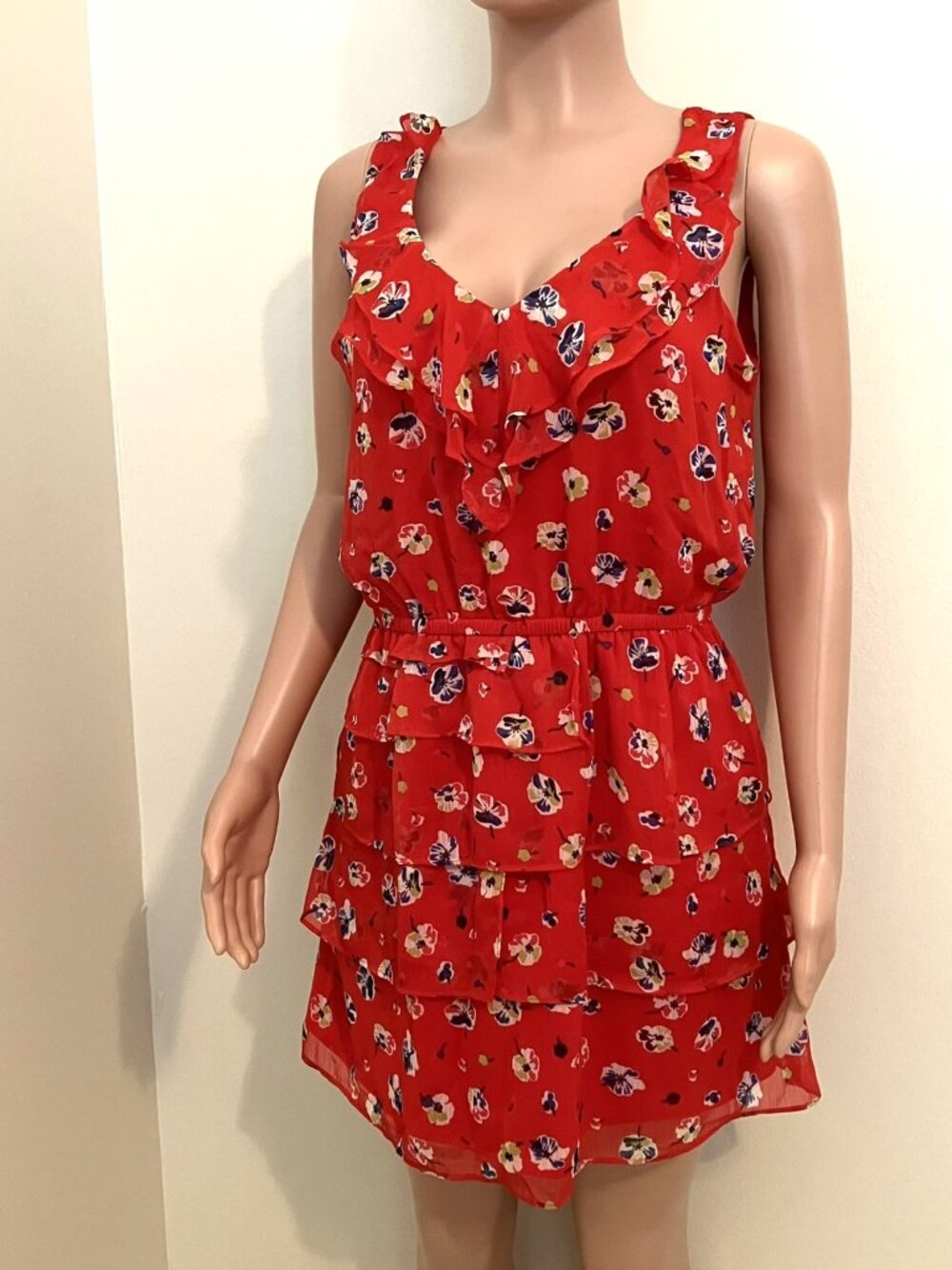 Red Floral Elastic Waist Sleeveless Pullover Dress-Size L-NWT